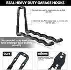 3-H Super Heavy Duty Garage Wall Hooks 18 Pack, One-Piece Construction Garage Wall Hooks, Garage Hanger & Organizer Wall Mount for Ladders, Bikes, Chairs, WeedEaters, Shovels, Garden Tools (Black) - Image 3