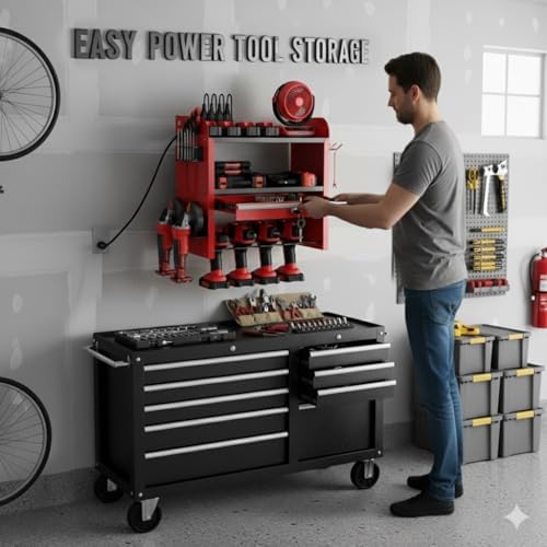 KSVO Power Tool Organizer Wall Mount with Drill Rack & Locking Drawers - Image 5