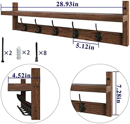 AMBIRD 28.9 Inch Length Shelf with Hooks Entryway Coat Rack Wall Mount Wood Coat Hooks with Shelf Wall-Mounted Coat Hook Rack with 5 Dual Hooks for Bathroom, Living Room, Bedroom (Brown) - Image 6