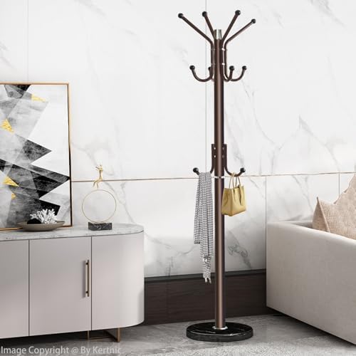 Kertnic Modern Coat Rack Freestanding with Natural Marble Base & Sturdy Metal Frame, 11 Hooks Hall Tree for Jackets, Hats, Bags, Entryway Organizer for Bedroom, Living Room, Closet (11 hooks-Bronze) - Image 2