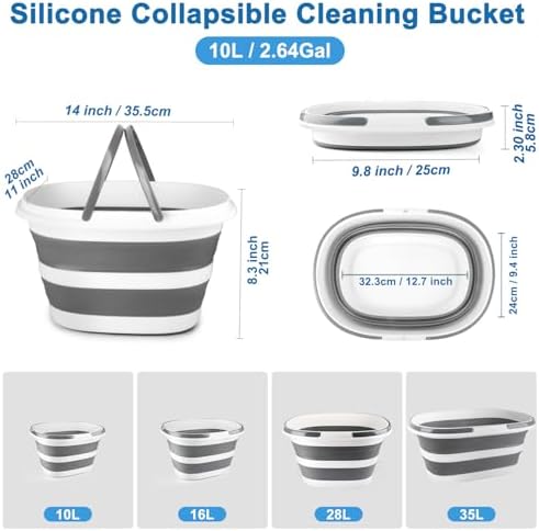10L Collapsible Bucket with Handle, Foldable Ice Bucket Car Wash Buckets for Cleaning, Portable Wash Basin for Fishing Gardening Window Washing Mopping Household Use Cleaning Supplies - Image 2
