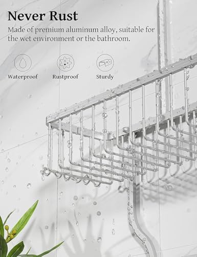 YASONIC Never Rust Shower Caddy Hanging, Aluminum Shower Racks for Inside Shower, 3-Tier Shower Organizer Hanging Over Shower Head with Hooks and Soap Holder, Silver - Image 3