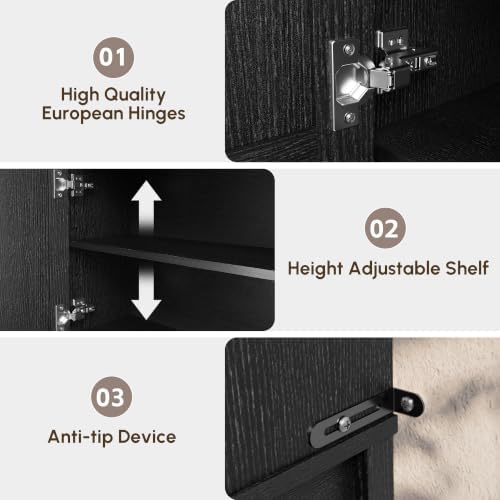 HMstone Over The Toilet Storage Cabinet, Arched Bathroom Organizer and Storage with Doors and Adjustable Shelf, Space-Saving Freestanding Bathroom Modern Storage Cabinet Over Toilet (Black) - Image 5