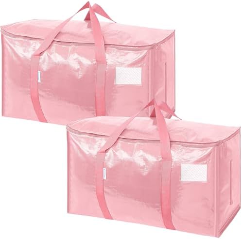 TICONN 2 Pack Extra Large Moving Bags Heavy Duty with Zippers & Carrying Handles, Durable Storage Bags Moving Boxes for Closet Organizers and Storage (2 Pack, Coral) by TICONN