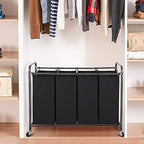 STO STO Laundry Sorter 4 Section, 4 Bag Clothes Hamper, Rolling Laundry Cart Basket with Heavy Duty Lockable Wheels and Removable Bag for Laundry Room, Bedroom, Closet, Black - Image 3