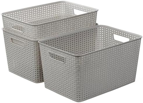 BINO | Plastic Storage Baskets, 22 Liter - 3 Pack, Natural Grey | THE WOVEN COLLECTION | Storage Basket for Shelves | Woven Storage Baskets for Organizing Bins | Pantry Shelf Organizer | Container Bin - Image 5
