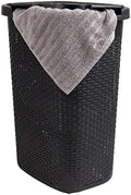 Mind Reader 60L Slim Laundry Hamper, Clothes Basket, Lid, Wicker Design, Plastic, 17.65"L x 13.75"W x 24.15"H, Black by MindReader