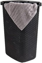 Mind Reader 60L Slim Laundry Hamper, Clothes Basket, Lid, Wicker Design, Plastic, 17.65"L x 13.75"W x 24.15"H, Black by MindReader