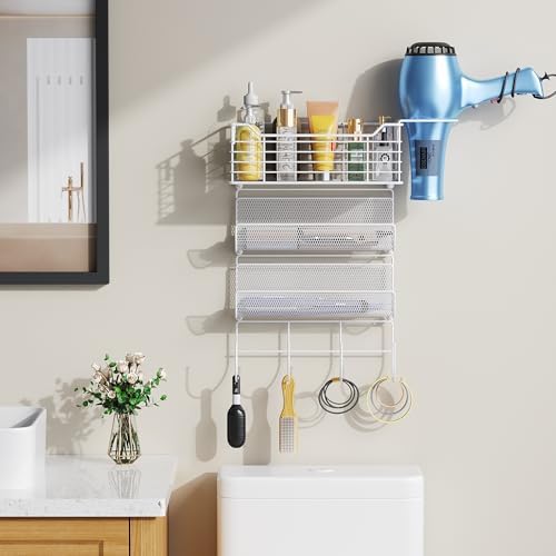 3 Tier Hair Tool Organizer Wall Mount, curling iron holder Basket, White - Image 2