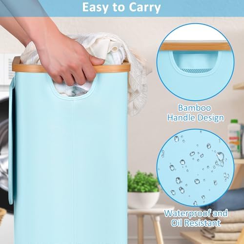 efluky Slim Laundry Hamper with Wheels, Narrow Laundry Basket with Lid and Removable Bag, Aesthetic Dirty Clothes Hamper on Wheels for Laundry Room, Bedroom, Dorm and Bathroom, 75L Beige - Image 3