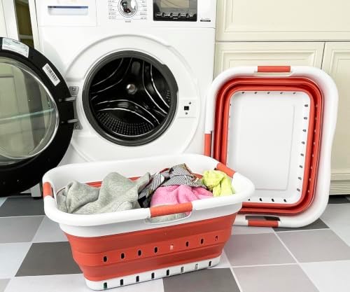 SAMMART Pack of 2 Collapsible Plastic Laundry Basket & Clothes Hamper, Comfort Non-Slip Handle, Foldable Storage Organizer with Space Saving Design, Portable Pop Up Container for Indoor and Outdoor - Image 4
