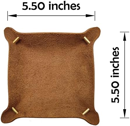 Leather Valet Tray Entryway Catchcall Tray Nightstand Organizer Storage for Wallets Watches Keys Holder Dish Bowl Coins Office Desk Accessory (Cinnamon-Crazy Horse Leather). - Image 2
