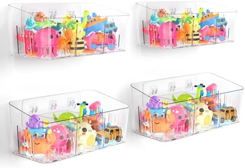 Bath Toy Storage 4 Packs, Large Bath Toy Holder - 3 Compartments, Quick-Dry by Lysam