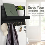HONJIN Key Holder Wall Mount with Shelf and 5 Sturdy Key Hooks (Black) - Image 3