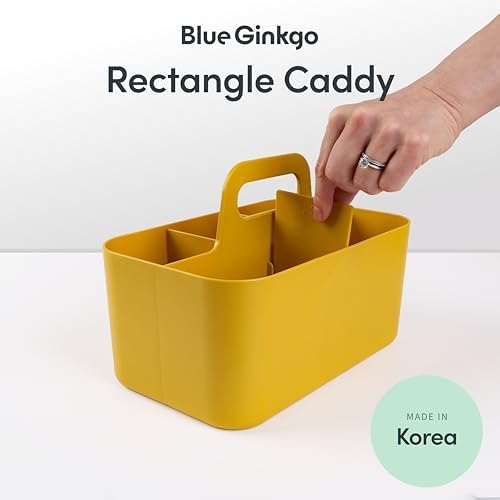 BLUE GINKGO Stackable Organizer Caddy, Rectangle, Yellow, Made in Korea - Image 2