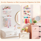 Keebofly Wall Mounted Jewelry Organizer with 2 Tired Shelves & Ring Holder- Jewelry Holder Wall Storage Display for Earrings, Necklace, Bracelet, Hair Accessories for girls in Bathroom Bedroom, White - Image 2