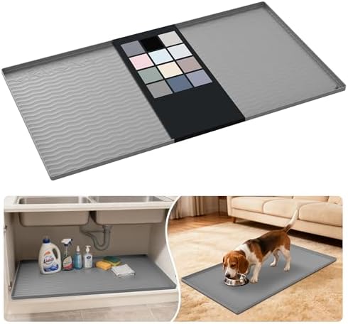 URMONA Waterproof Silicone Under Sink Mat 40'' x 22'' Shelf Liner for Kitchen and Bathroom, Cabinet and Counter Protector, Storage and Organizers, Litter Mat, Pet Cat Puppy Essentials(Beige) by URMONA