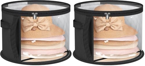 AOODA Oversized Clear Hat Storage Bag for Women, Holds up to 7 Caps Cowboy Hat Organizer for Closet, Wide Brims Hat Case with Carrying Handles (Black) (Pack of 2) by AOODA