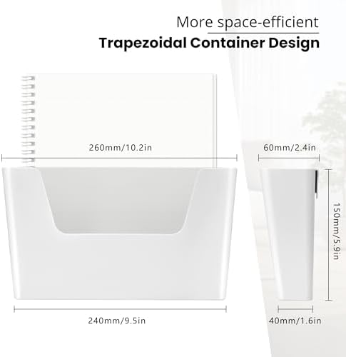YOHOM Adhesive File Holder Plastic Document Folder Door No Drilling Mount Mail Magazine Organizer A4 Filing Envelopes Folder, Office Wall Mount Single Pocket (WHITE, 5 PCS) - Image 5