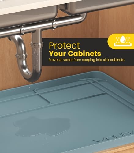 Under Sink Mats for Kitchen Waterproof 34"x22",Teal - Image 7