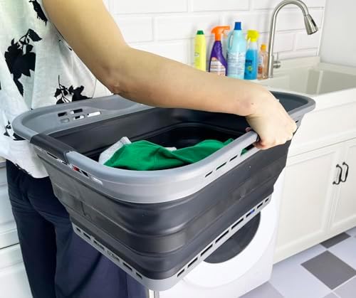 SAMMART 42L (11 Gallon) Collapsible Plastic Storage Basket - Foldable Pop Up Storage Container/Hamper - Portable Laundry Organizer - Space Saving (Grey/Black, 42L (Style A)) - Image 3