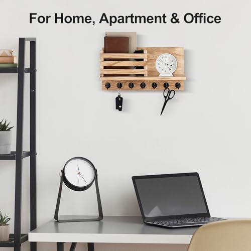 Lwenki Key Holder for Wall – Decorative Wooden Mail Holder and Key Shelf with Mounting Hardware, Installation Guide – Paulownia Wood with Metal Key Hooks (Wood, Extra Large - 15.6inch) - Image 4