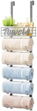 HapiRm Towel Racks for Bathroom Storage - 6 Tier Over The Door & Wall Mount Rolled Towel Storage Organizer Holder with Metal Shelf Basket for Small Bathroom, Camper, Rv - Sliver, Patented by HapiRm