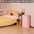 iEGrow 75L Slim Laundry Hamper, Narrow Laundry Basket with Lid,Foldable Clothes Hamper with Bamboo Handles,Hamper Basket with Removable Inner Bag for Laundry Room Bedroom College Dorm,19.8 Gals Pink - Image 5