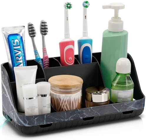 GFWARE Marble Black Toothbrush Holder for Bathrooms, Bathroom Sink Storage by GFWARE