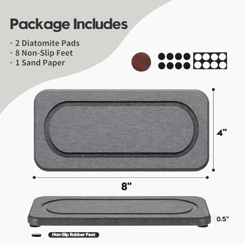 2Pack Diatomite Stone Coasters Water Absorbing Sink Tray for Kitchen & Bathroom Counter, Quick Dry Soap Dish Vanity Caddy, Dispenser Sponge Holder Space Organizer, Dark Gray - 8"x 3.8" - Image 6