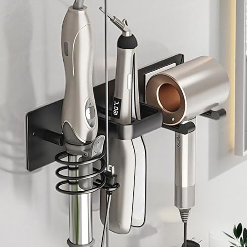 Hair Dryer Holder Wall Mounted,Blow Dryer, Curling Iron, Straightener Holder 3 in 1 Bathroom Metal Hair Tool Organizer Rack-BLACK-2 by Unknown