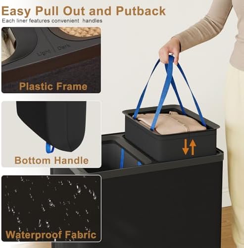 Double Laundry Hamper with Lid, 150L Large Laundry Basket 2 Compartments - Image 4