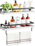 Amada Bathroom Shelves with Towel Bar, Set of 2, White by AMADAHOMEFURNISHING