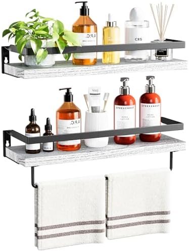 Amada Bathroom Shelves with Towel Bar, Set of 2, White by AMADAHOMEFURNISHING