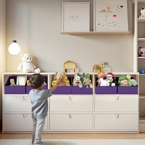 DIMJ Closet Storage Bins 8 Pack - Fabric Trapezoid Closet Organizer Bin, Foldable Storage Baskets for Shelves, Closet Shelf Organizer, Clothing Storage Box for Toys, Books, Towel, Clothes, Purple - Image 3