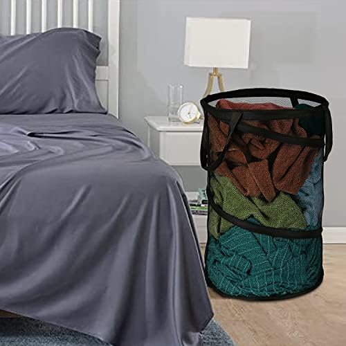 BATTOO 2 Pack Black Large Collapsible Laundry Basket Foldable Mesh Pop Up Hamper with Handles for Laundry Room, Bathroom, Kids Room, College Dorm, Travel, Camping, Gift Basket - Image 6