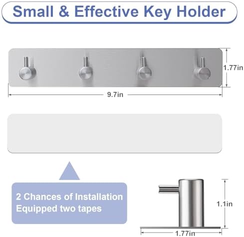 Key Holder with 4 Hooks,Adhesive Key Hanger Organizer for Wall Mount - Image 2