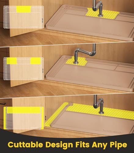 Under Sink Mats for Kitchen Waterproof 34"x22",Khaki - Image 3