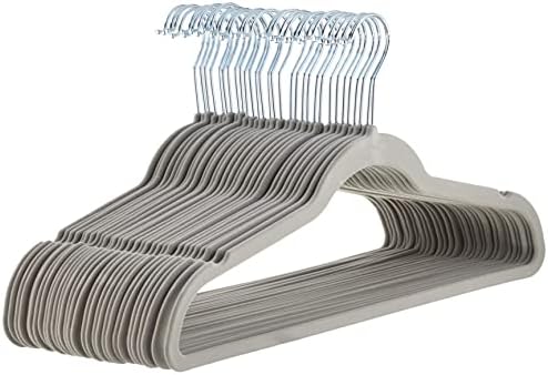 Amazon Basics Slim Velvet Non-Slip Space Saving Suit Clothes Hangers, Sturdy Metal, Gray/Silver, 30-Pack by AmazonBasics