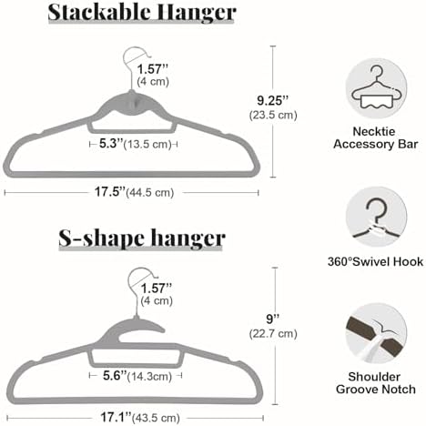 Velvet Hangers 50 Pack, S-Shaped and Stackable Felt Hanger(Gray) - Image 5