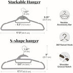 Velvet Hangers 50 Pack, S-Shaped and Stackable Felt Hanger(Gray) - Image 5