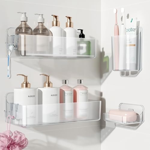 Nieifi Adhesive Shower Shelves, Clear, 4 Pieces by Nieifi
