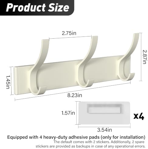White 3-Hook Wall Coat Rack – Modern Metal Hanging Track, No-Drill Adhesive Mount, Space-Saving Entryway Organizer for Jackets, Hats & Bags, Perfect for Bathroom, Bedroom, Hallway (2-Pack) - Image 2