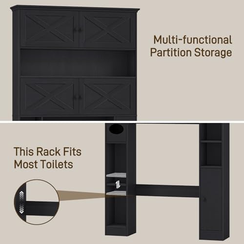 Over The Toilet Storage Cabinet, Farmhouse Storage with Doors, Rustic Black - Image 6