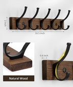 Optish Coat Rack Wall Mount, 16.5 Inches Wood Coat Hooks Wall Mount, Wall Coat Rack with 5 Hooks, Hat Rack Wall Hooks for Hanging Coat, Bag, Towel (2Pack, Brown) - Image 7