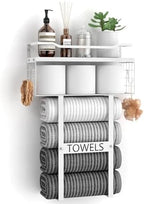 Towel Racks for Bathroom Wall Mounted - Bath Wall Towel Holder Set Above Toilet Storage, Rolled Towel Shelf Organizer for Small Bathroom All White, Wood Vertical Towel Rack for Bathroom Wall Decor by Aetyord