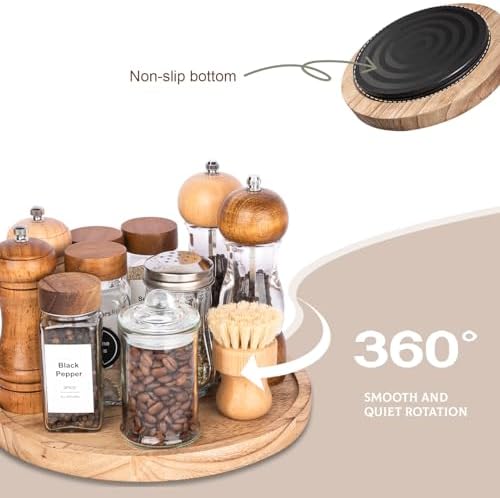 Wood Lazy Susan Turntable Kitchen Decor Round Table Tray, 10" Brown - Image 4