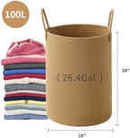 Laundry Basket Hamper Tall Rope Storage Woven for Blanket toys Dirty Clothes in Living Room Bathroom Bedroom (Jute Brown, 100L/26.4Gal) - Image 4