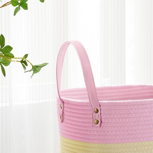 VIPOSCO 72L Tall Woven Rope Laundry Hamper, Leather Handles, Rainbow - Image 3