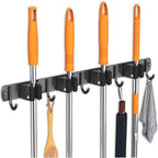 CUXIXA Mop and Broom Holder Wall Mount, Upgraded Broom Organizer Wall Mount, Stainless Steel Broom Hanger Wall Mount for Kitchen Garden Laundry Room Decor(4 Racks with 5 Hooks Black) by CUXIXA